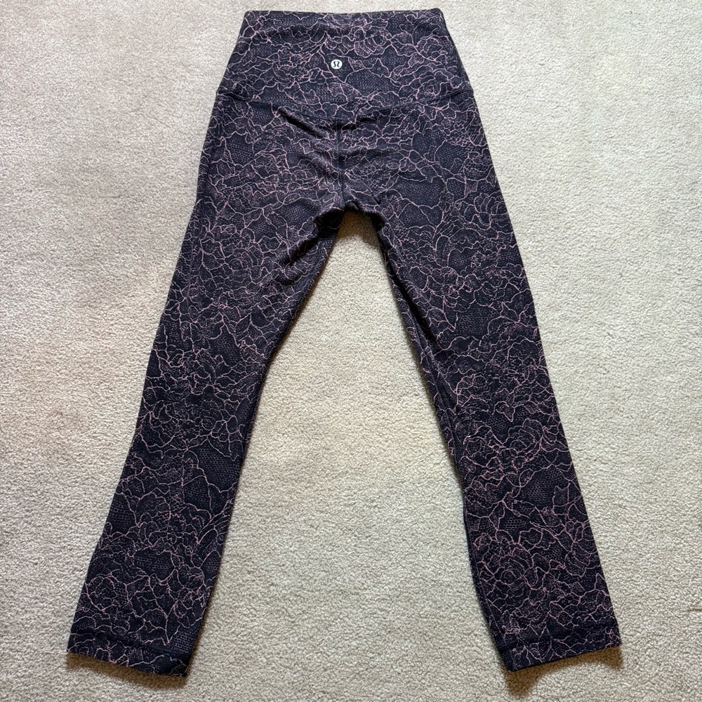 Lululemon Align 21" Crop Lacescape Spanish Rose Black Nulu Floral